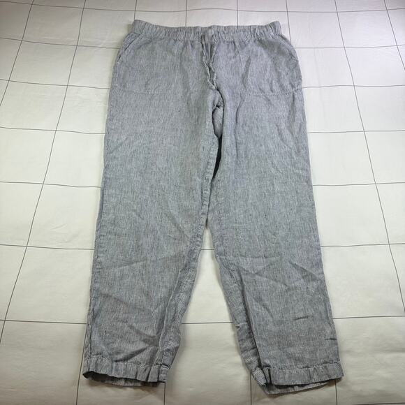 J. Jill Pants Womens Large Blue White Love Linen Micro Stripe Relaxed Coastal - Picture 1 of 12